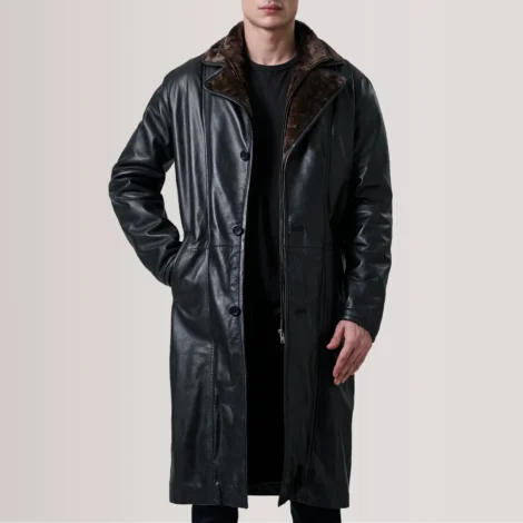 Cai Black Leather Shearling Coat