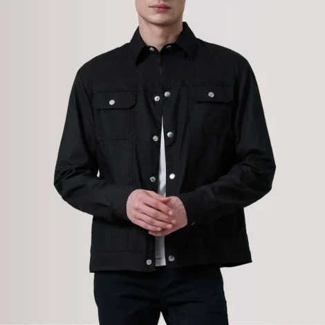 Colberto Black Waxed Canvas Trucker Jacket