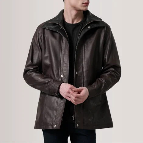 Connor Maroon Leather Coat