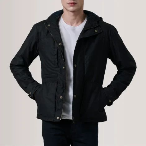 Marlo Black Canvas Hooded Work Jacket